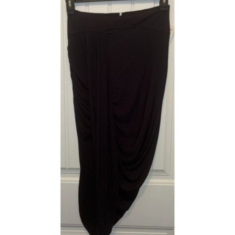 Free People Twist and Shout Skirt In Black Elastic Waist Stretch Small Ruched